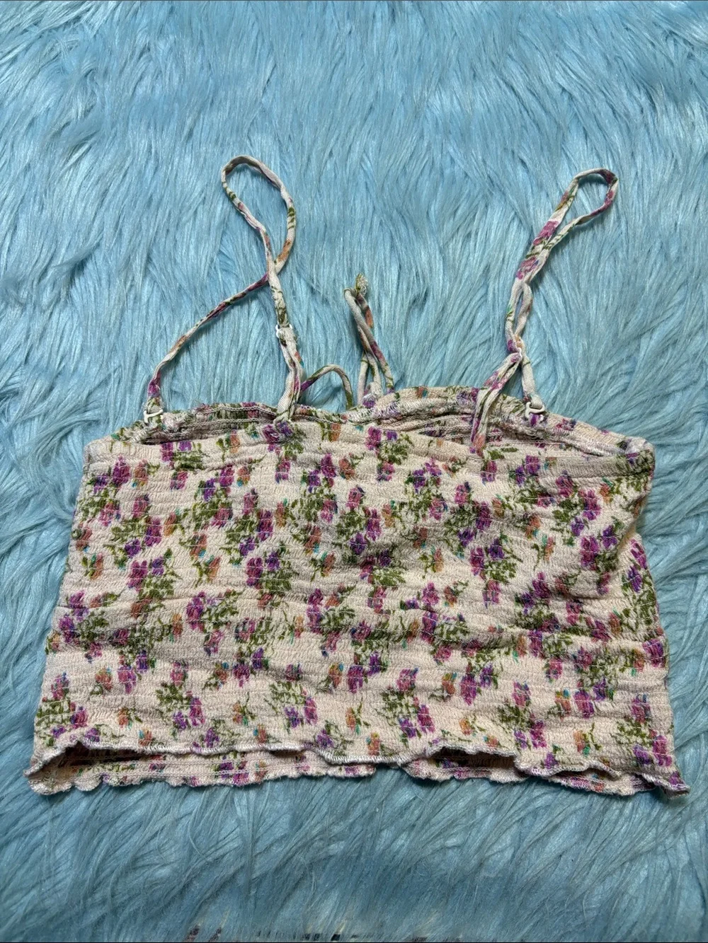 Free People One Floral Smocked Crop Tank sz XS